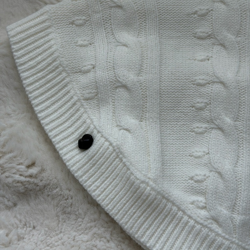 Janie and Jack Ivory Cable-Knit Turtleneck Poncho Cape with Button Accents - Picture 7 of 16